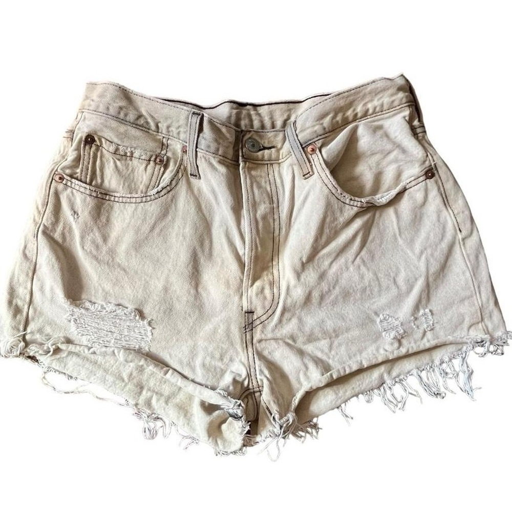 497-Levi's Distressed cream and tan shorts waist 31 inches #distressedde…